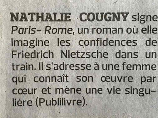  Le Figaro du 23/03/2019 parle de Nathalie COUGNY pour son livre Paris-Rome
